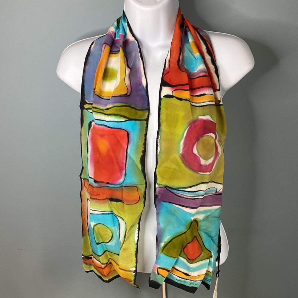 Hand painted silk scarf geometric NEW